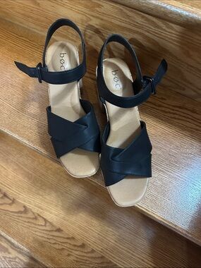 b.o.c. Black Crisscross Ankle-Strap Wedge Sandals